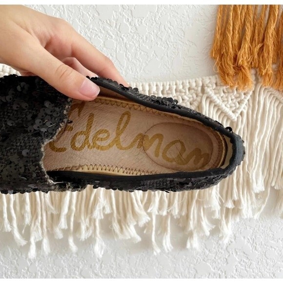 Sam Edelman Espadrille Sequin Detail Black Slip On Flats 8 - Picture 7 of 10
